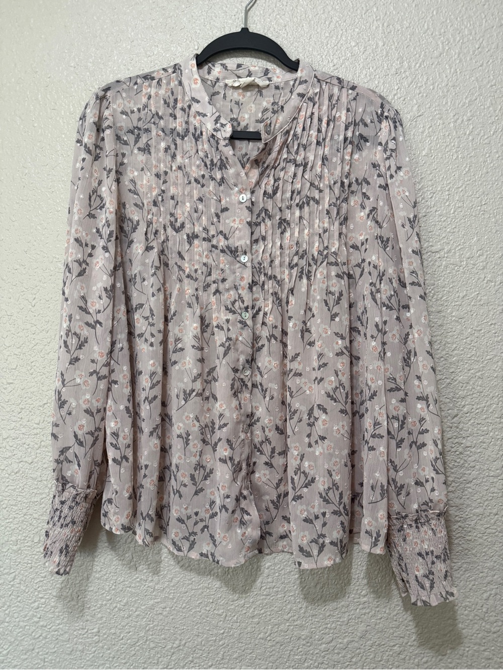 lovestitch Blush Floral Pintuck Peasant Blouse